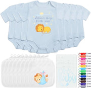 16 pezzi di stoffa per abbellire rompers per bambini blu catena con 8 rompers con maniche corte 8 stampe per stoffa pennarelli per feste di compleanno per bambini giochi per baby shower
