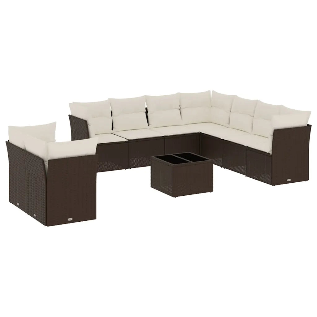 Set Divani da Giardino 10pz con Cuscini in Polyrattan Marrone 3217853