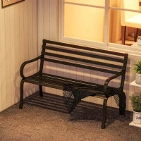 Panchina da Esterno in Metallo Impermeabile Nero, Panca da Giardino a due Posti, 127 x 62 x 82cm - Max 240kg