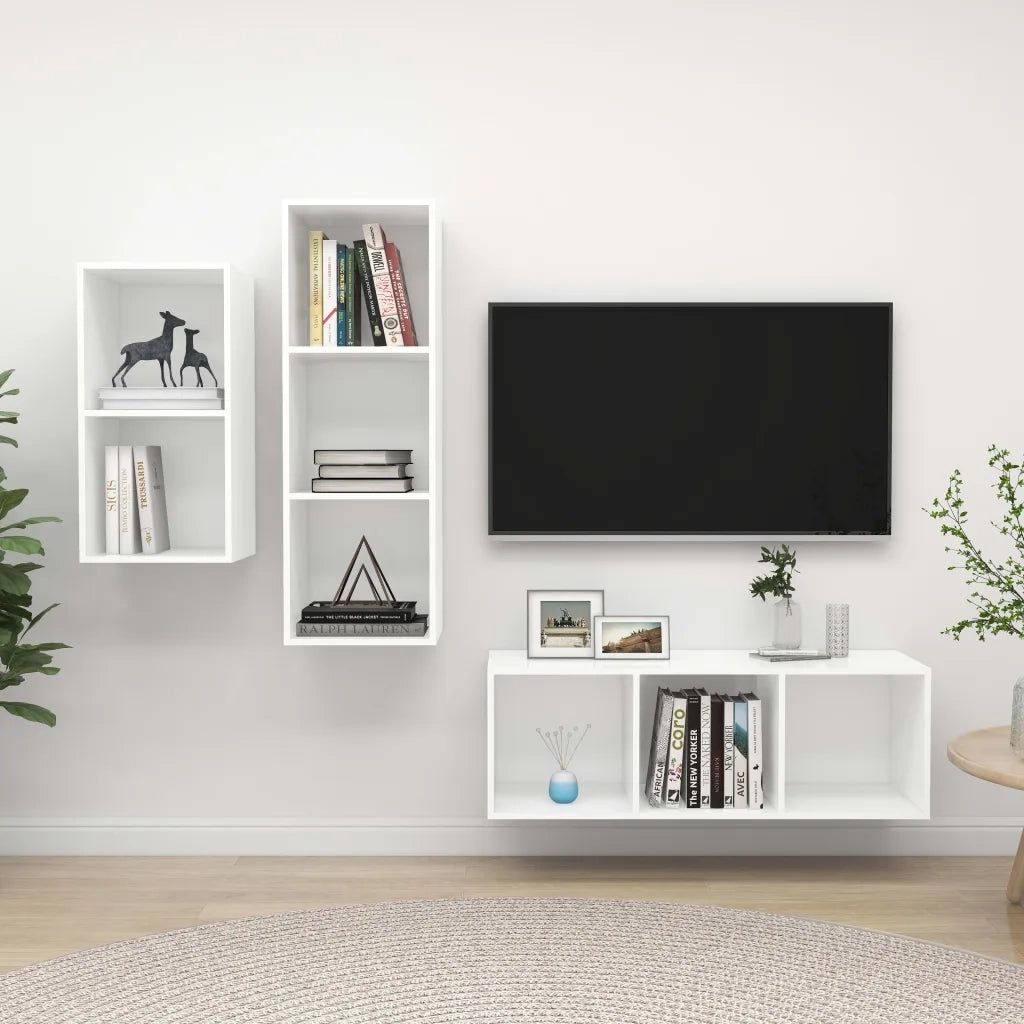 Set Mobili Porta TV 3 pz-Set di 3 Credenza per TV Bianco in Legno Multistrato 202623