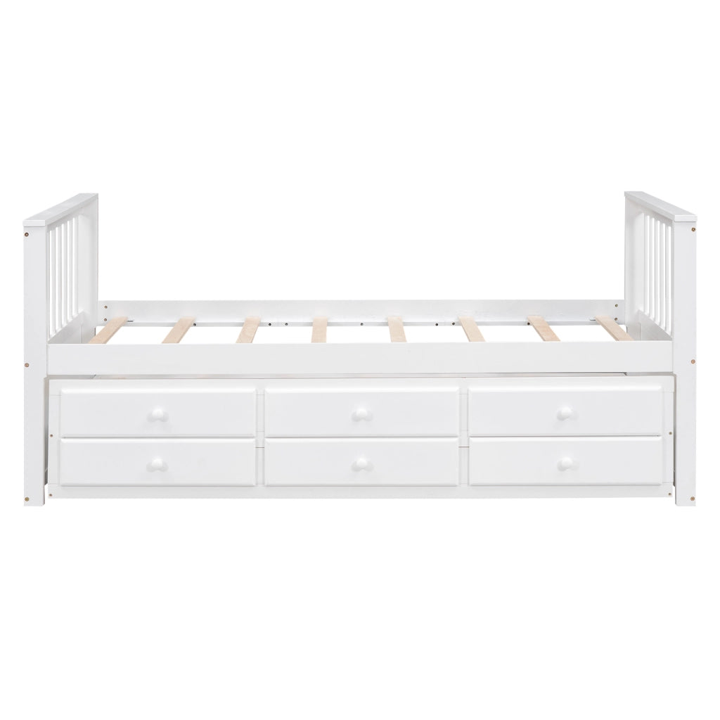 Letto singolo con estrazione e tre cassetti in pino bianco 90x200 cm