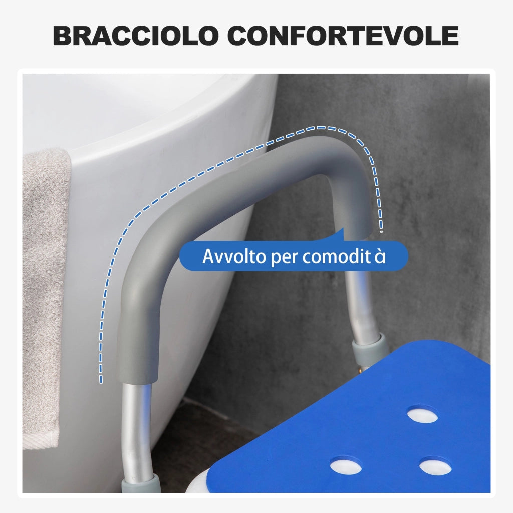 Sedia per Doccia con Imbottitura e Altezza Regolabile Braccioli e Piedini a Ventosa
