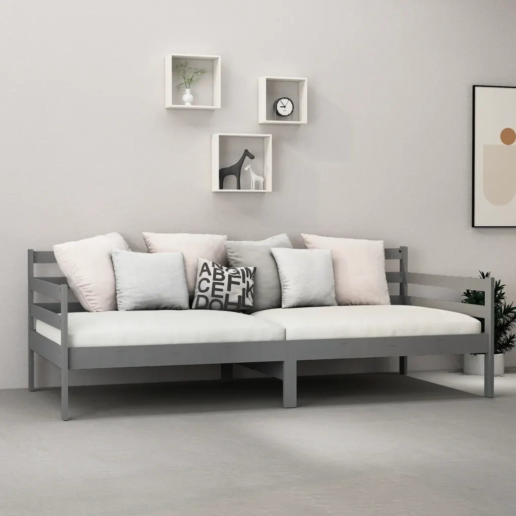 Divano letto | Sof¨¤ letto | Letto singolo con Materasso 90x200 cm Grigio in Legno di Pino