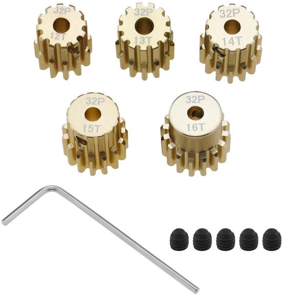 Set di ingranaggi Pinion 5 pezzi - 12T/13T/14T/15T/16T - Lega di alluminio - 32DP - Compatibile con 1/10 RC Auto - Duraturo e solido - Ingranaggio d'angolo
