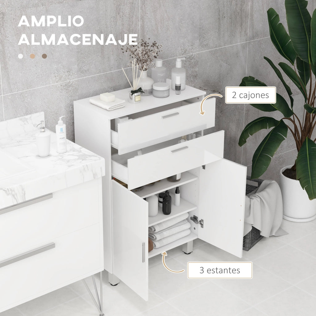 Mobiletto Bagno con 2 Cassetti e Ripiani Ajustabili ¨C zephmum ¨C Bianco 60x30x93 cm