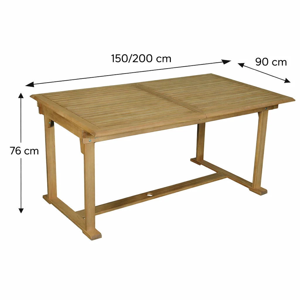Tavolo da giardino allungabile Fero (150/200x90x76 cm) in legno di acacia, con estensione