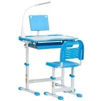 Banco Scuola con Sedia per Bambini 6-12 Anni con Altezza e Inclinazione Regolabile, Blu