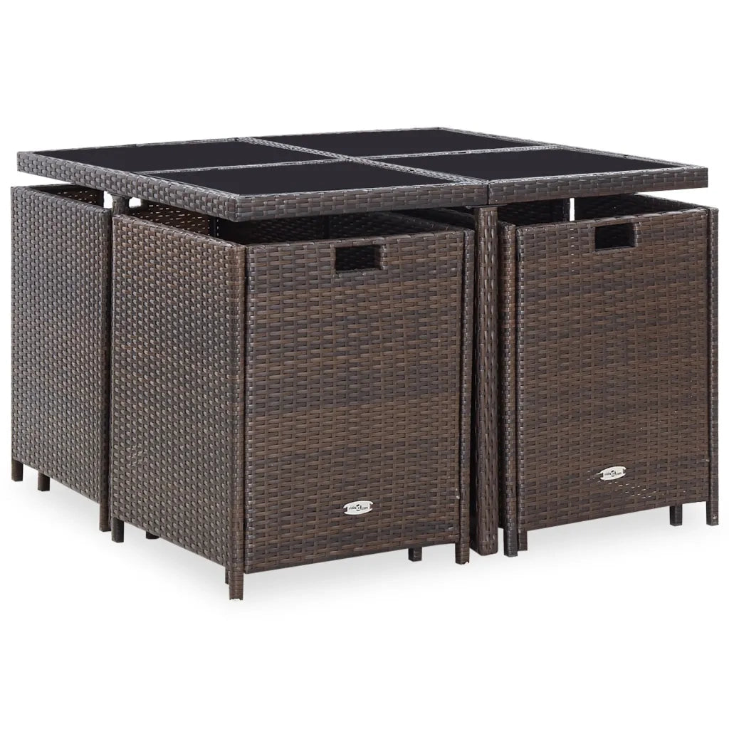 Set da Pranzo da Giardino 9 pz con Cuscini Polyrattan Marrone cod mxl 35558