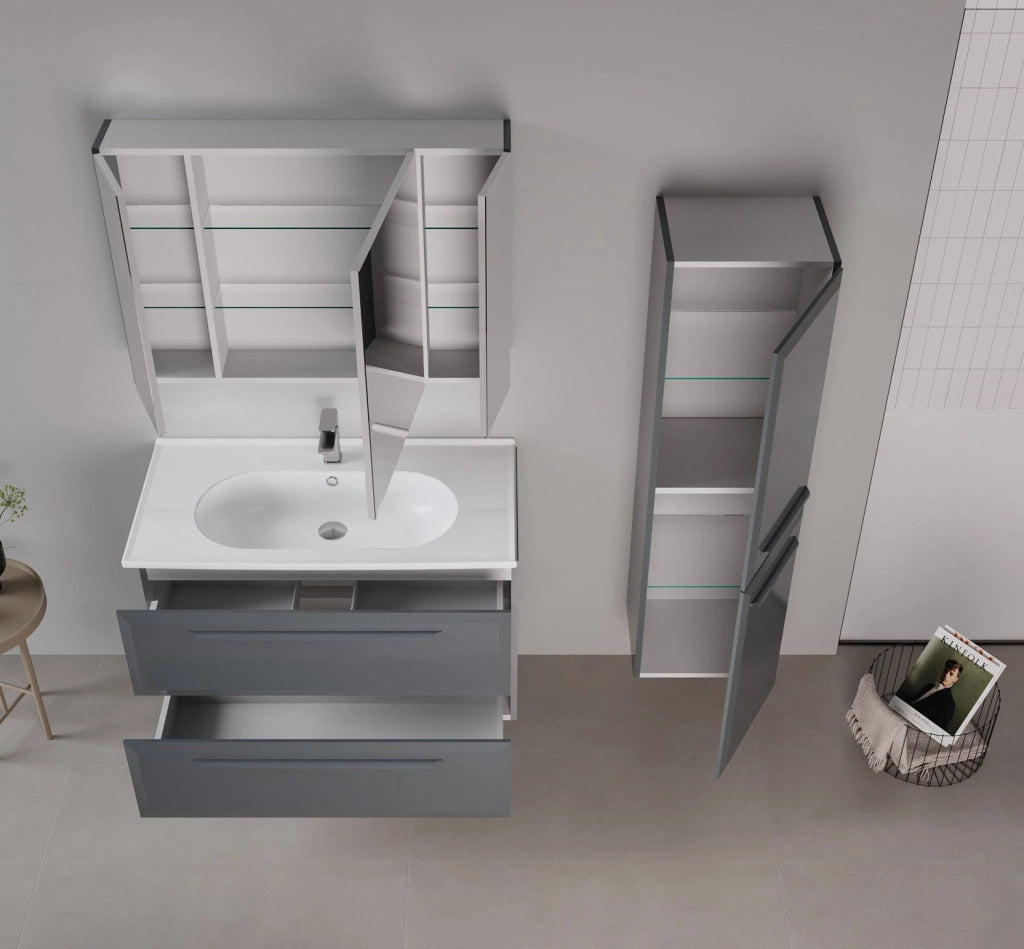 Set mobile lavabo con specchio (2 pezzi) "Nuvola 100 v2" - 100 x 50 x 62 cm - Antracite