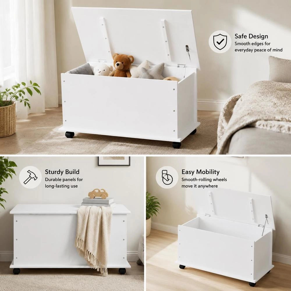 Chest With Wheels ALTA White 73x39.5x43 Cm Solid Pine Wood