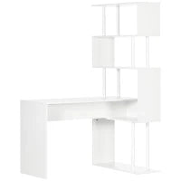 Scrivania Angolare Moderna in Truciolato per Ufficio e Studio con Ripiano a 4 Livelli, 120x80x176 cm, Bianco