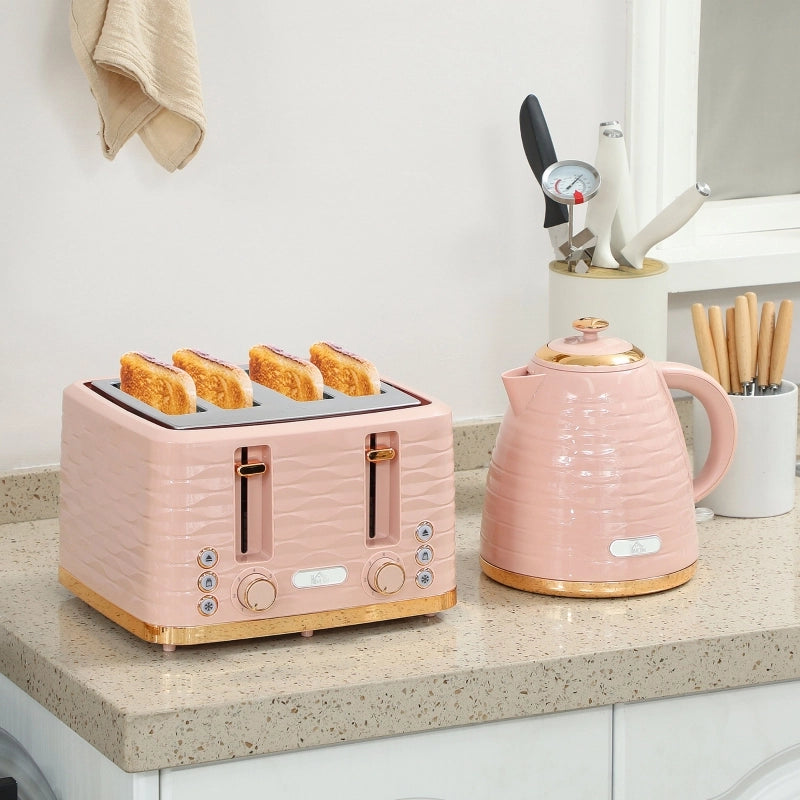 Set tostapane e bollitore 2 in 1, 7 livelli di doratura, funzione scongelamento e riscaldamento, rosa