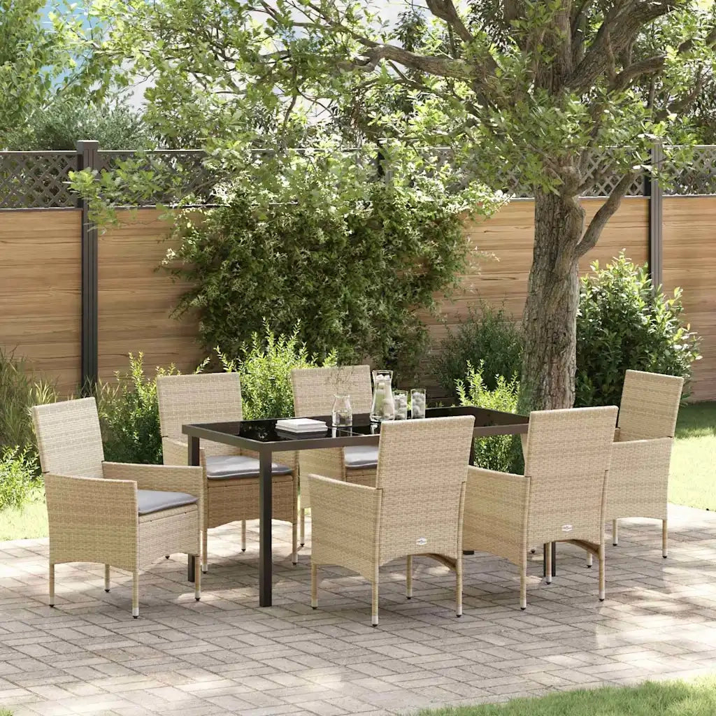 Set da Pranzo per Giardino con cuscino 7 pcs Beige polyrattan 3379797