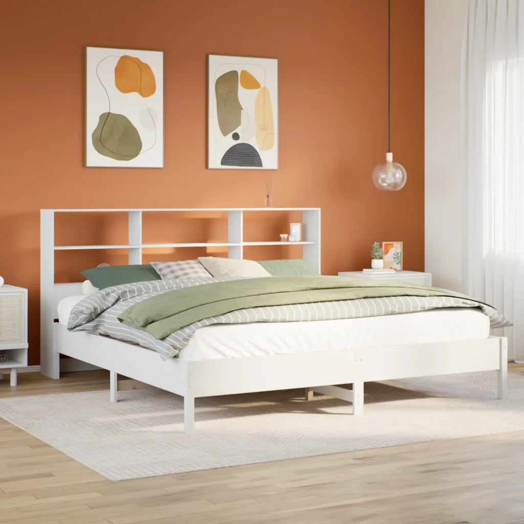 Letto matrimoniale | Letto per adulti | Giroletto con Libreria senza Materasso 180x200 cm in Legno Pino
