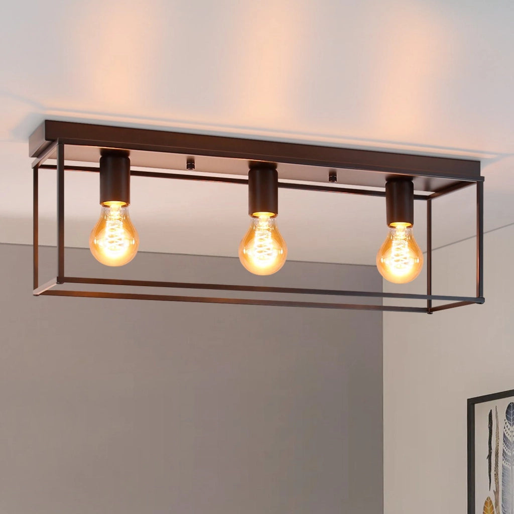 ZMH Lampada da soffitto 3 luci E27 max 25W metallo nero retrò per soggiorno cucina
