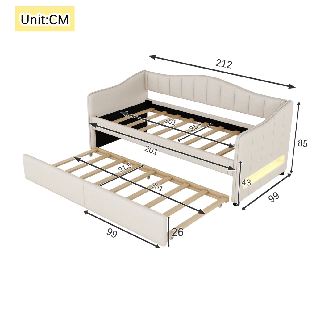 Tagesbett con letto estraibile lino 90x200 cm