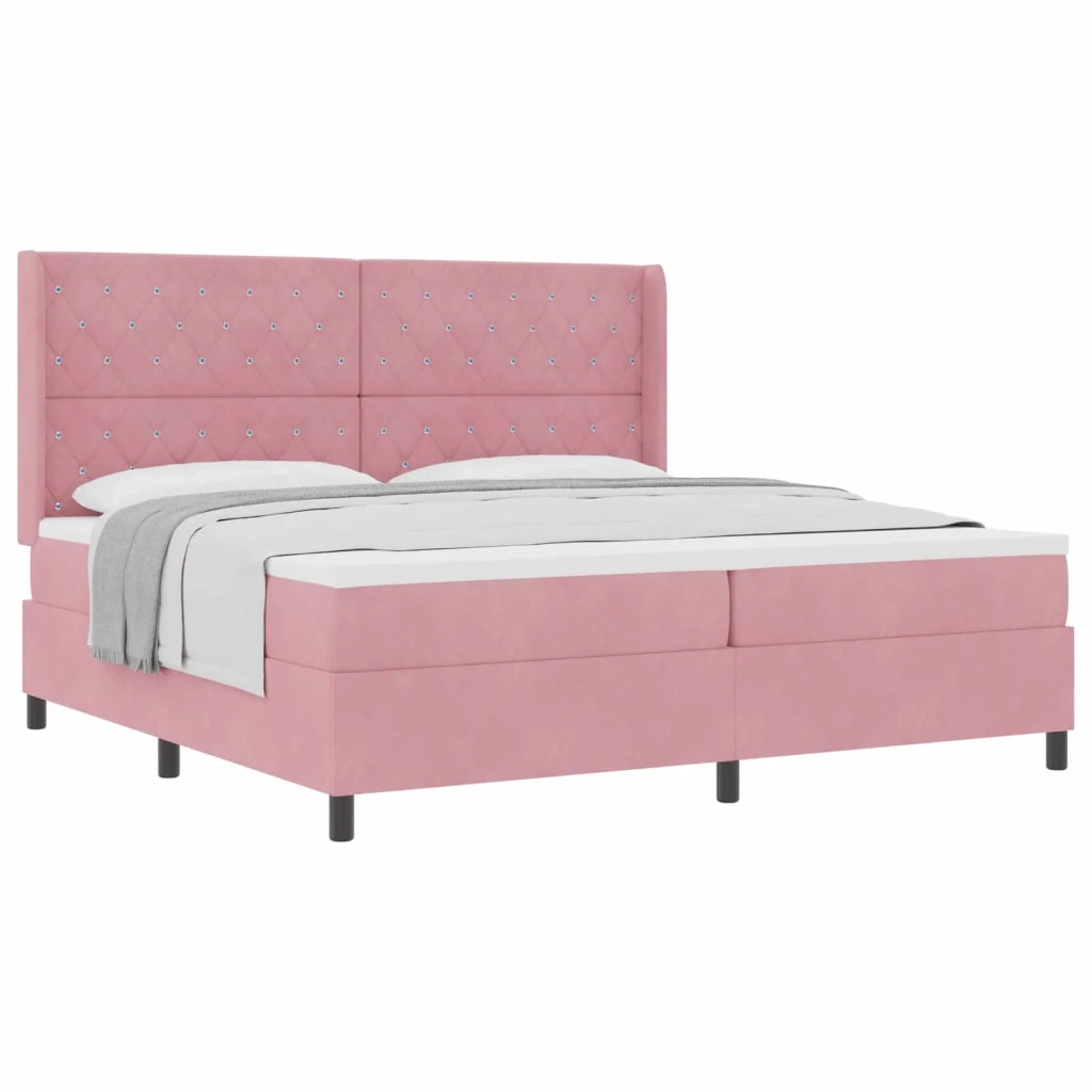 Letto a molle con materasso Rosa 200 x 200 cm Velluto 3341977