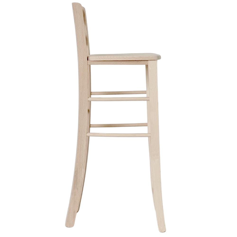 Sgabello legno grezzo con manico h 80 da terra alla seduta in massello