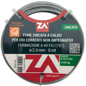 cavetto acciaio zincato 7f diam. 0,9 mt 25 cod:ferx.1829