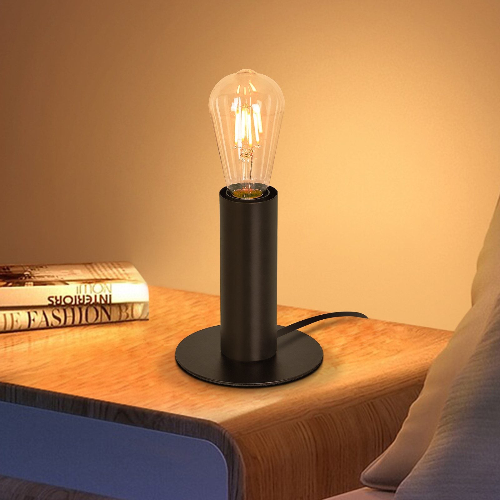 ZMH Lampada da tavolo nera E27 40W con interruttore per soggiorno corridoio