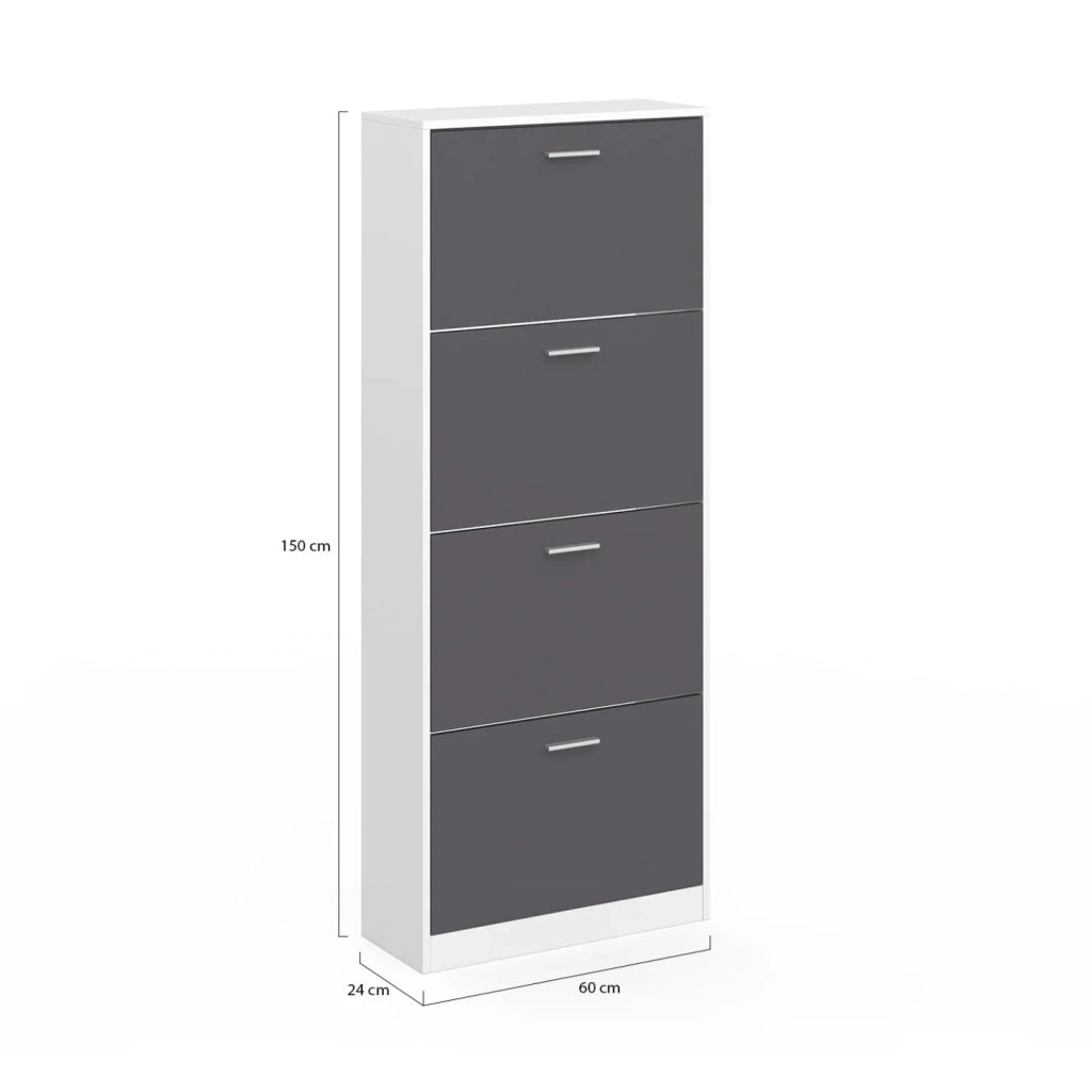 IDMarket - Scarpiera KLARK bianca a 4 ante grigio chiaro