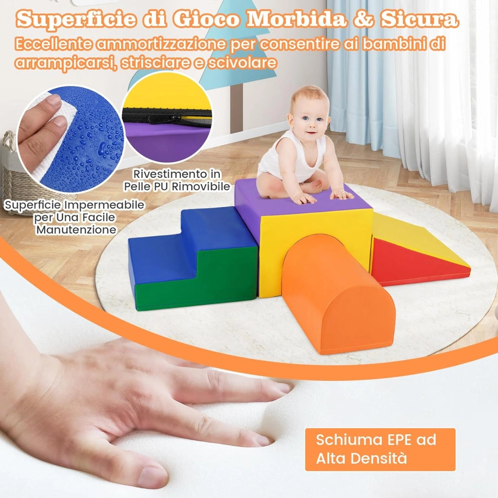 Set di 4 Blocchi in Schiuma per Arrampicarsi e Gattonare per Bambini, Set di Giocattoli Morbidi da Interno con Diverse Forme e Colori per lo Sviluppo dei Bambini (Giallo)