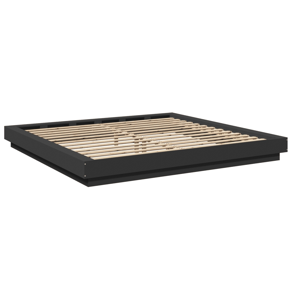 Giroletto con Luci LED-Struttura Letto Nero 180x200 cm in Legno Multistrato