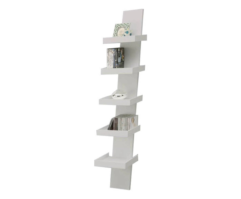 Libreria 5 ripiani effetto legno laccata bianca  cm. H.155xL.31xP.35