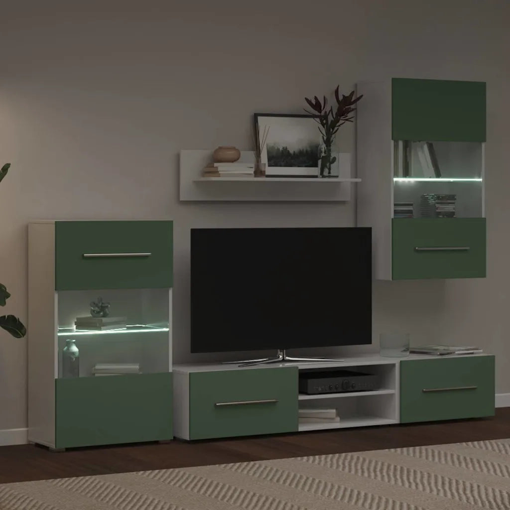 Mobile TV 5 pz con Illuminazione a LED Verde Oliva Truciolato 3324232