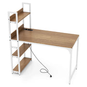 Scrivania ergonomica moderna per computer con prolunga multipresa e libreria 120 x 65 x 130 cm in metallo marrone e legno 20_0010863