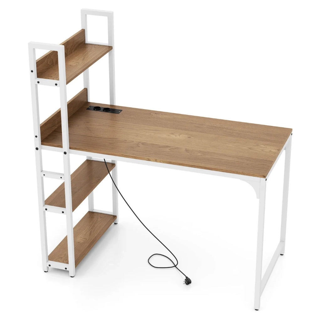 Scrivania ergonomica moderna per computer con prolunga multipresa e libreria 120 x 65 x 130 cm in metallo marrone e legno 20_0010863