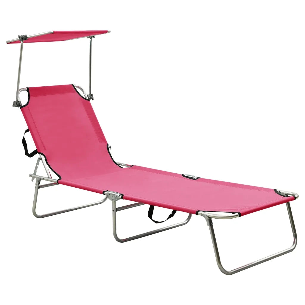 Sdraio da giardino | Lettino Pieghevole con Baldacchino in Acciaio Rosa Magenta