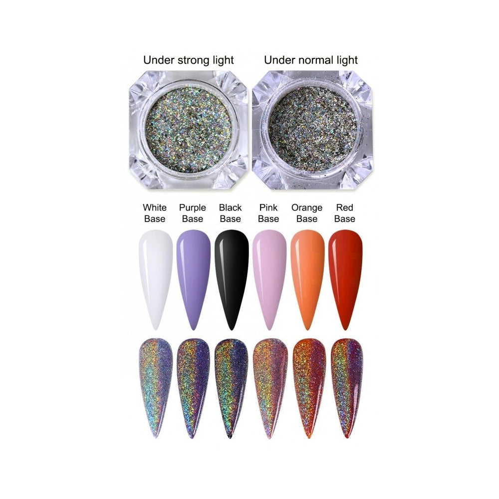 Trade Shop - Polvere Pigmenti Scaglie Olografico Pennello Applicatore Effetto Specchio Nail -