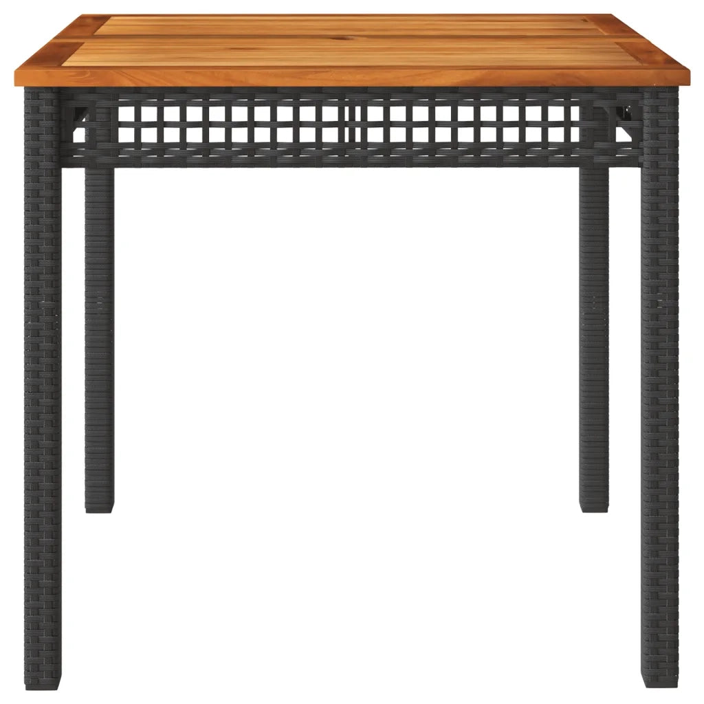 Tavolo da Giardino Nero 80x80x75cm in Polyrattan e Legno Acacia