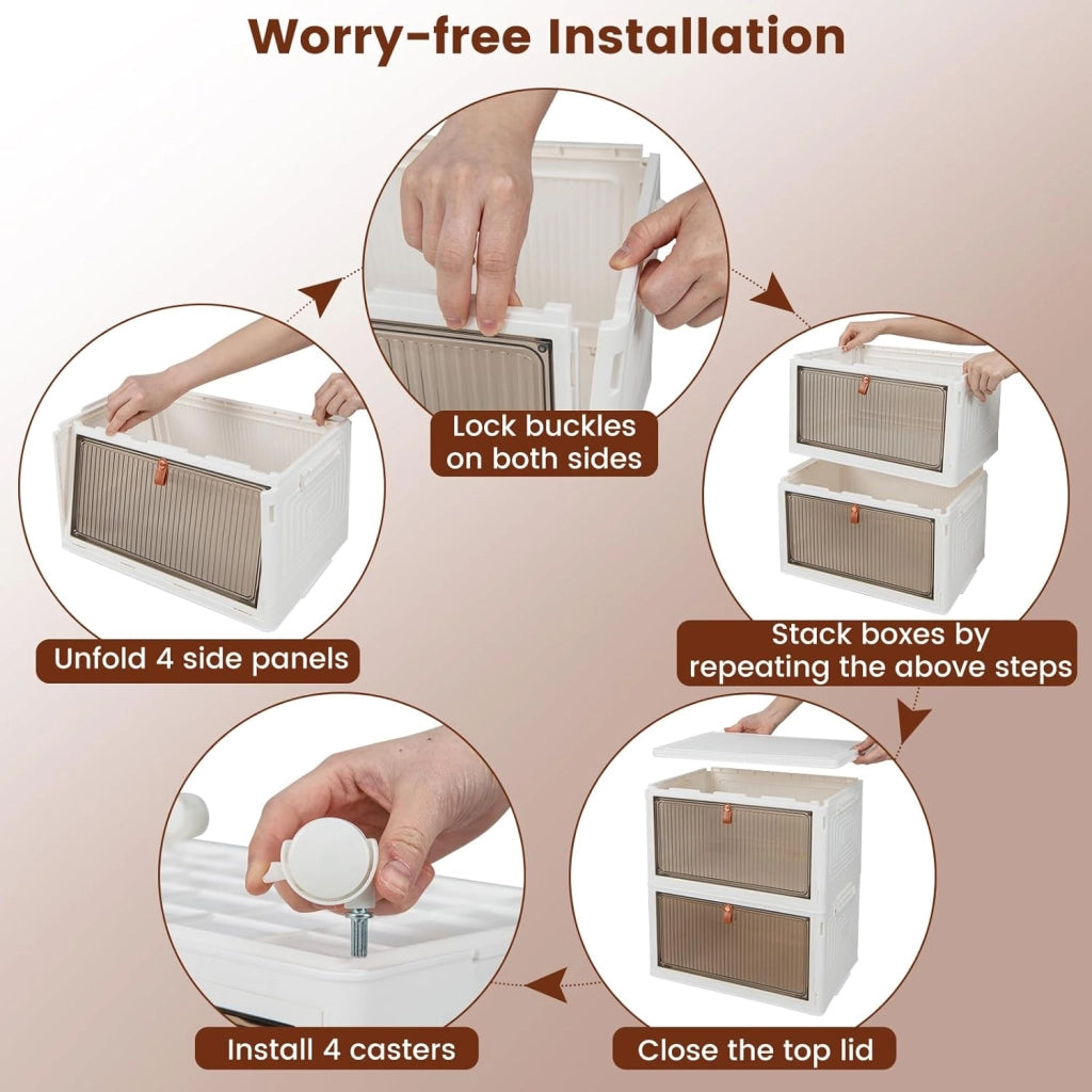 Scatola portaoggetti a 6 livelli, contenitore impilabile con coperchi e ruote, scatola organizer trasparente, scatola pieghevole per camera da letto, soggiorno, 40 x 27,5 x 123 cm (6