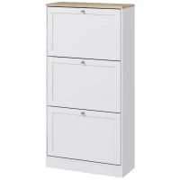 Scarpiera Salvaspazio a 3 Cassetti con Ripiani Regolabili su 2 Livelli, in Legno, 60x23.5x115 cm, Bianco