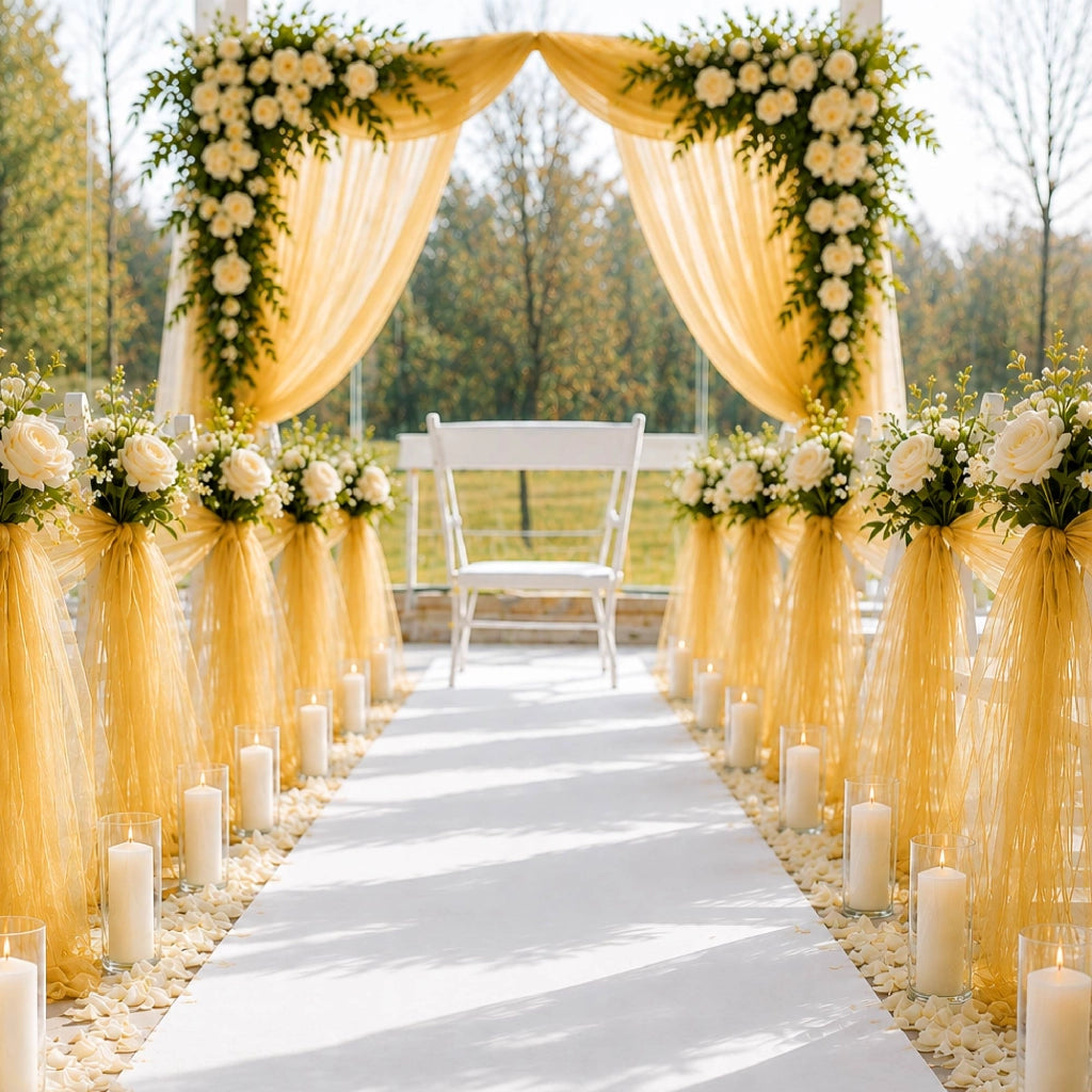 Rotolo Tulle Limoges 30 Metri x 1,5 Metri per Decorazioni Matrimonio, Feste, Fiocchi, Allestimenti e Bomboniere Oro
