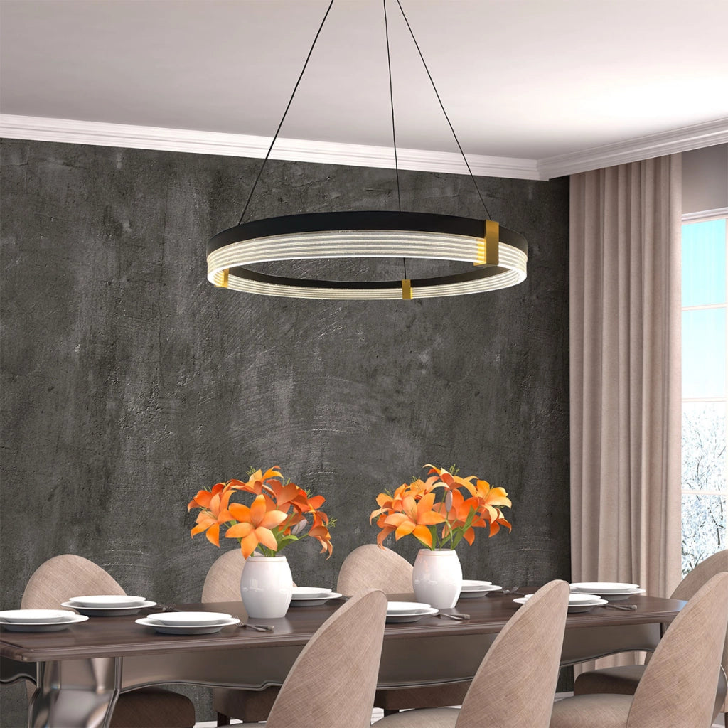 Lampada a sospensione nera anello 60cm LED CCT 32W
