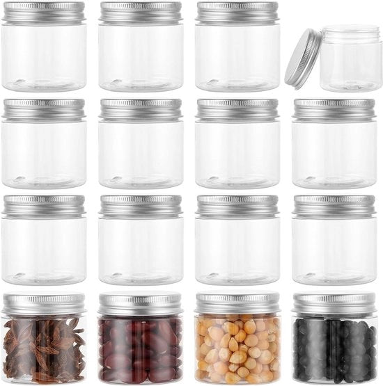 Set di 16 - 60 ml - Stivato a tenuta di aria - Translucido - BPA libero - Plastica - Con coperchio - Scatole di conservazione - Rondi - Scatole di conservazione - Per spezie - Muesli - Caramelle - Marmellate