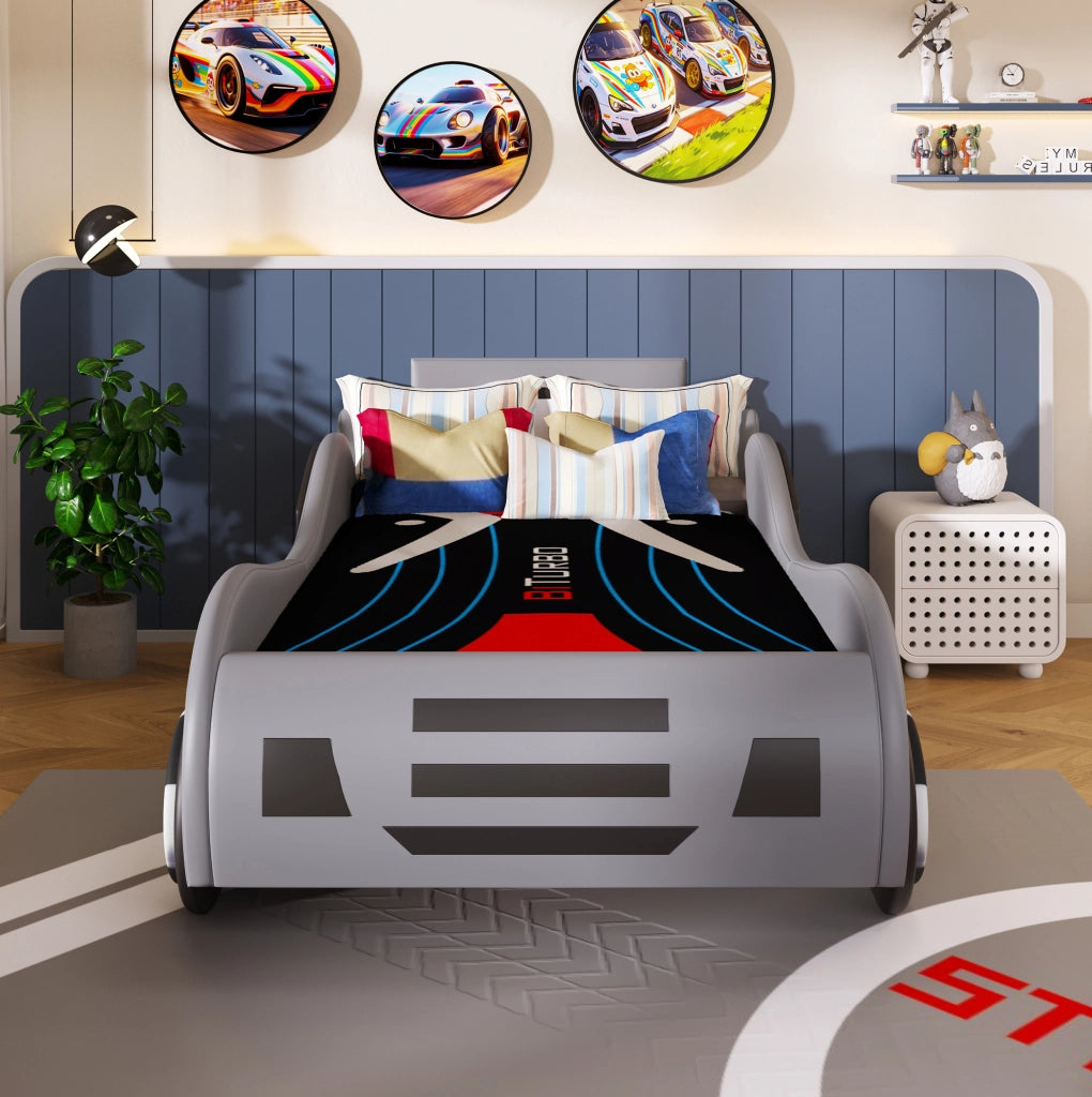 Letto per bambini a forma di auto 90x200 cm grigio
