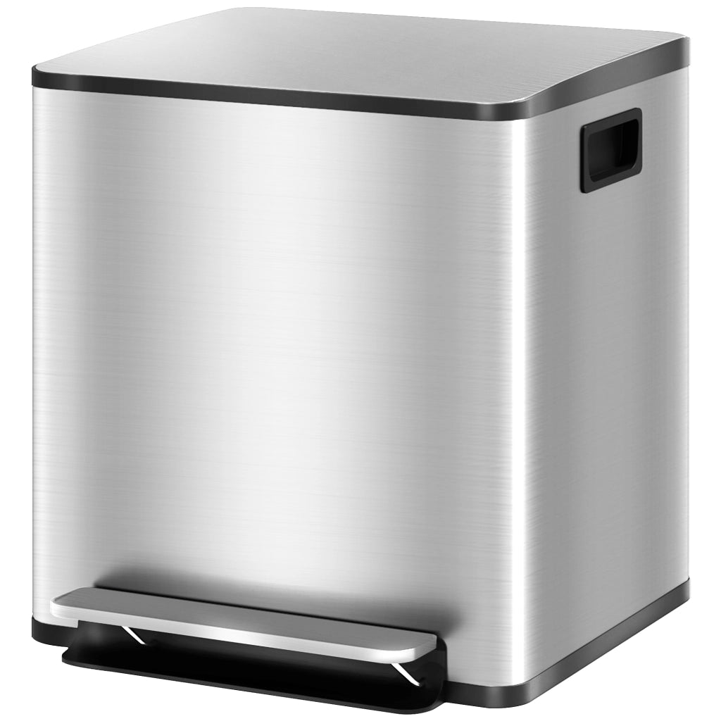 Bidone Immondizia a 2 Sezioni con Coperchio Silenzioso ¨C zephmum ¨C Acciaio Inox e PP, 41.8x36.7x44 cm