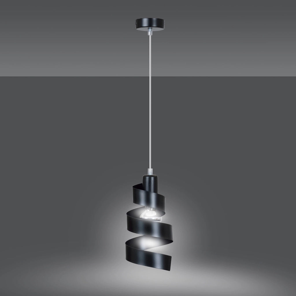 Sospensione Moderna 1 Luce Tristano In Acciaio Nero Con Fasce A Spirale