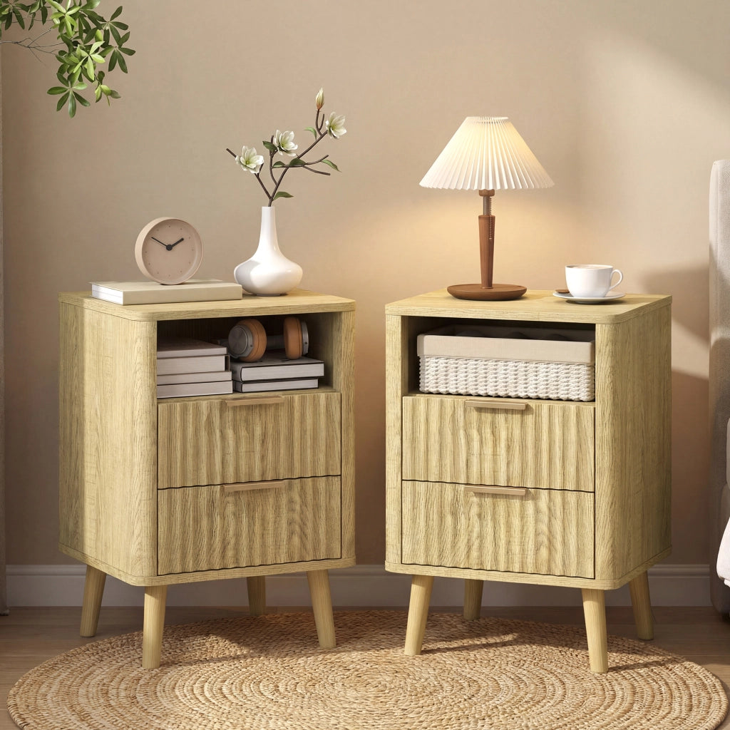 Comodino con 2 cassetti e vano aperto ¨C Zephmum ¨C Rovere 40x40x61 cm