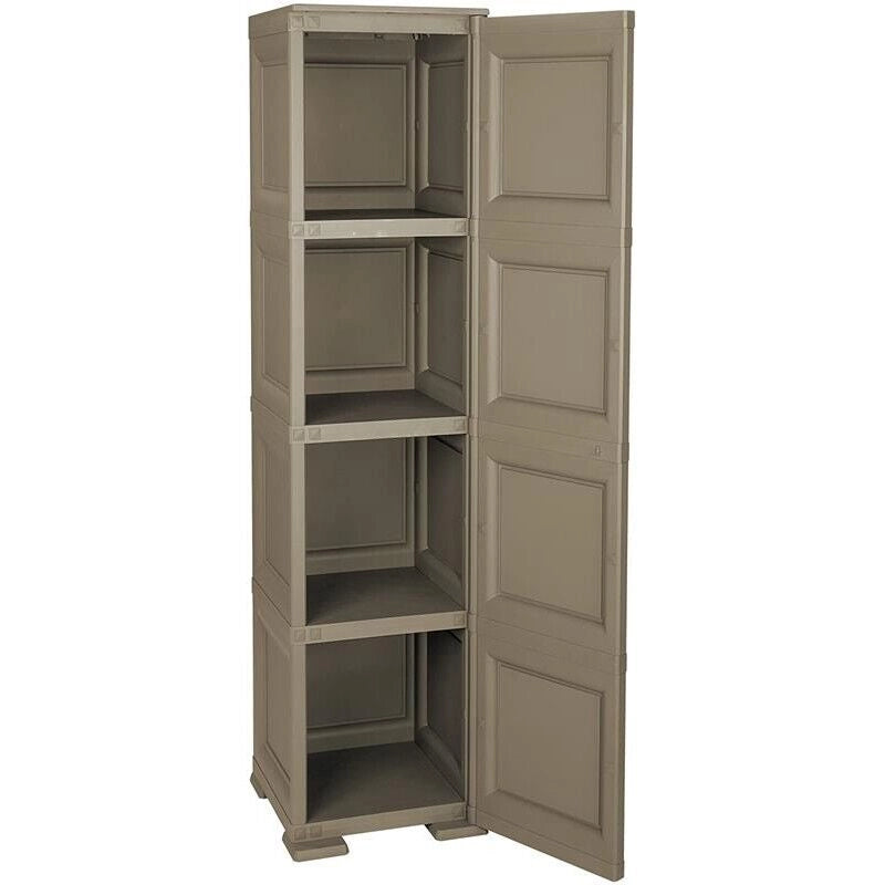 ARMADIO A COLONNA WENGÉ SCURO 40X43X164 CM CON 4 RIPIANI E 1 ANTA LISCIA – MOBILE VERTICALE ORGANIZZAZIONE CASA SALVASPAZIO