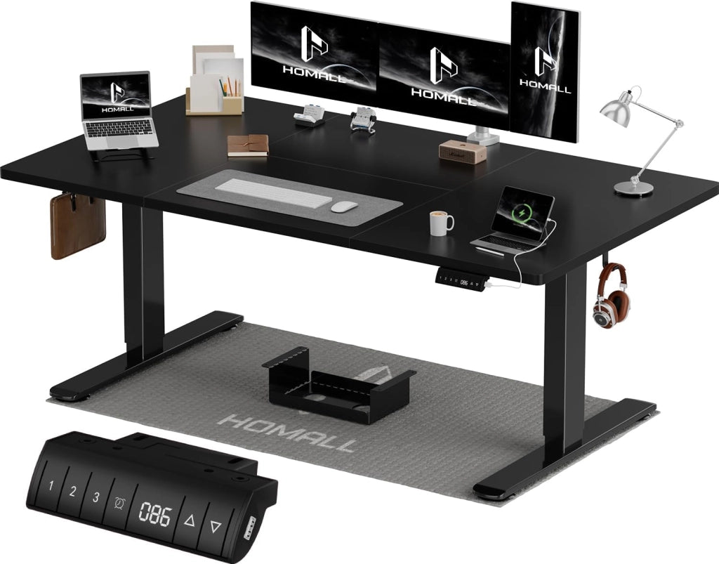 Scrivania elettrica regolabile in altezza, 160 x 80 cm, due supporti telescopici estendibili, con piano diviso in quattro parti, scrivania per computer con funzione memoria