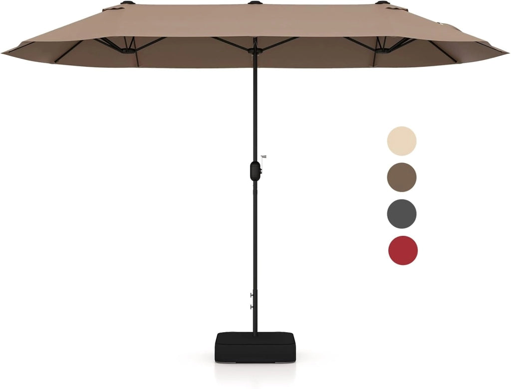 Ombrellone da Giardino Doppio 396x201cm, Ombrellone Rettangolare con Manovella e Base, Ombrellone da Balcone Grande Impermeabile, Ombrellone da Patio per Piscina, Terrazzo, Cortile