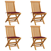 Sedie da Giardino con Cuscini Rosso Vino 4 pz Massello di Teak cod mxl 75941