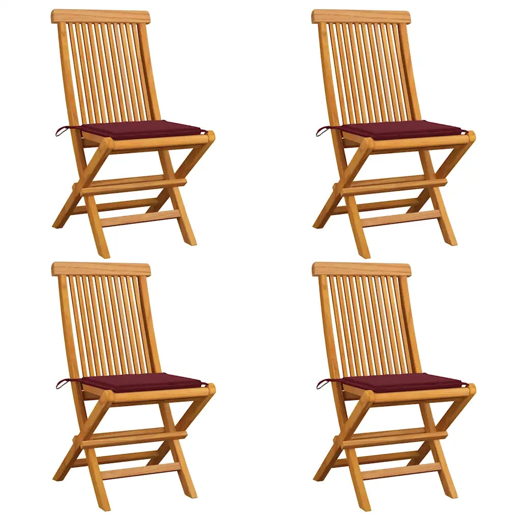 Sedie da Giardino con Cuscini Rosso Vino 4 pz Massello di Teak cod mxl 75941