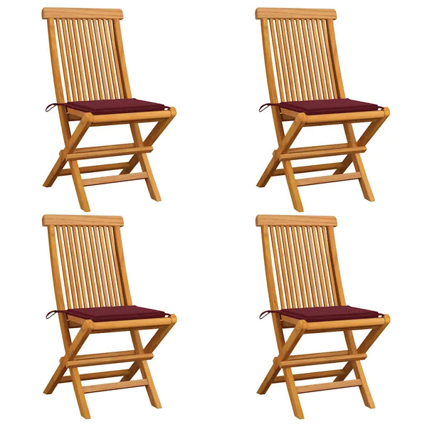 Sedie da Giardino con Cuscini Rosso Vino 4 pz Massello di Teak cod mxl 75941