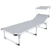 Lettino Pieghevole Prendisole Con Tettuccio Parasole Schienale Reclinabile Regolabile in 6 Posizioni Struttura In Alluminio Sedia Sdraio Per Spiaggia Mare Giardino Piscina 187 x 59 x 29 Cm (Grigio)
